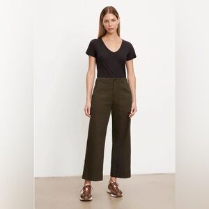 VELVET By Graham & Spencer Mya Cotton Canvas Pant Green 0 $228 USA Locust